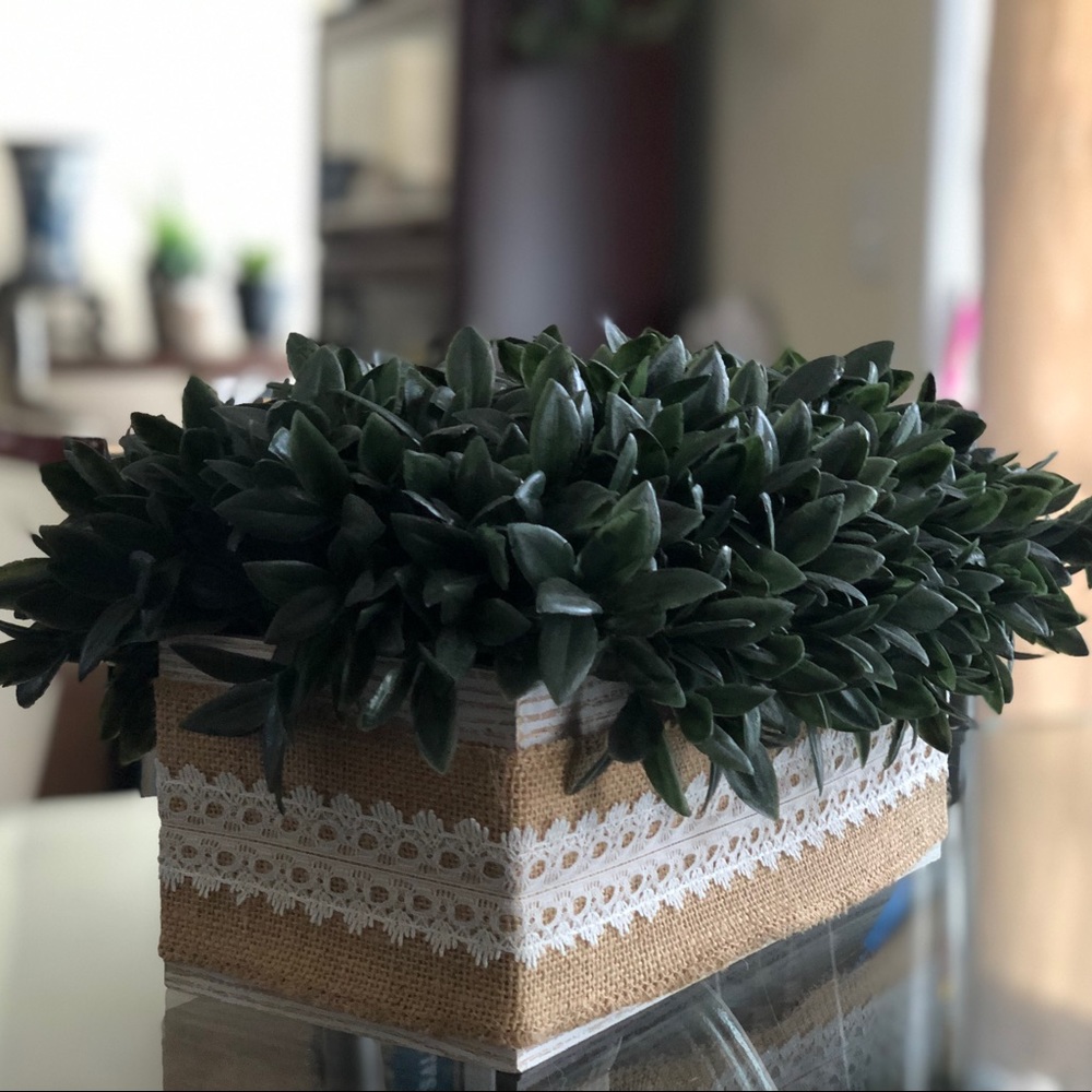 Hand Crafted Planter with Burlap